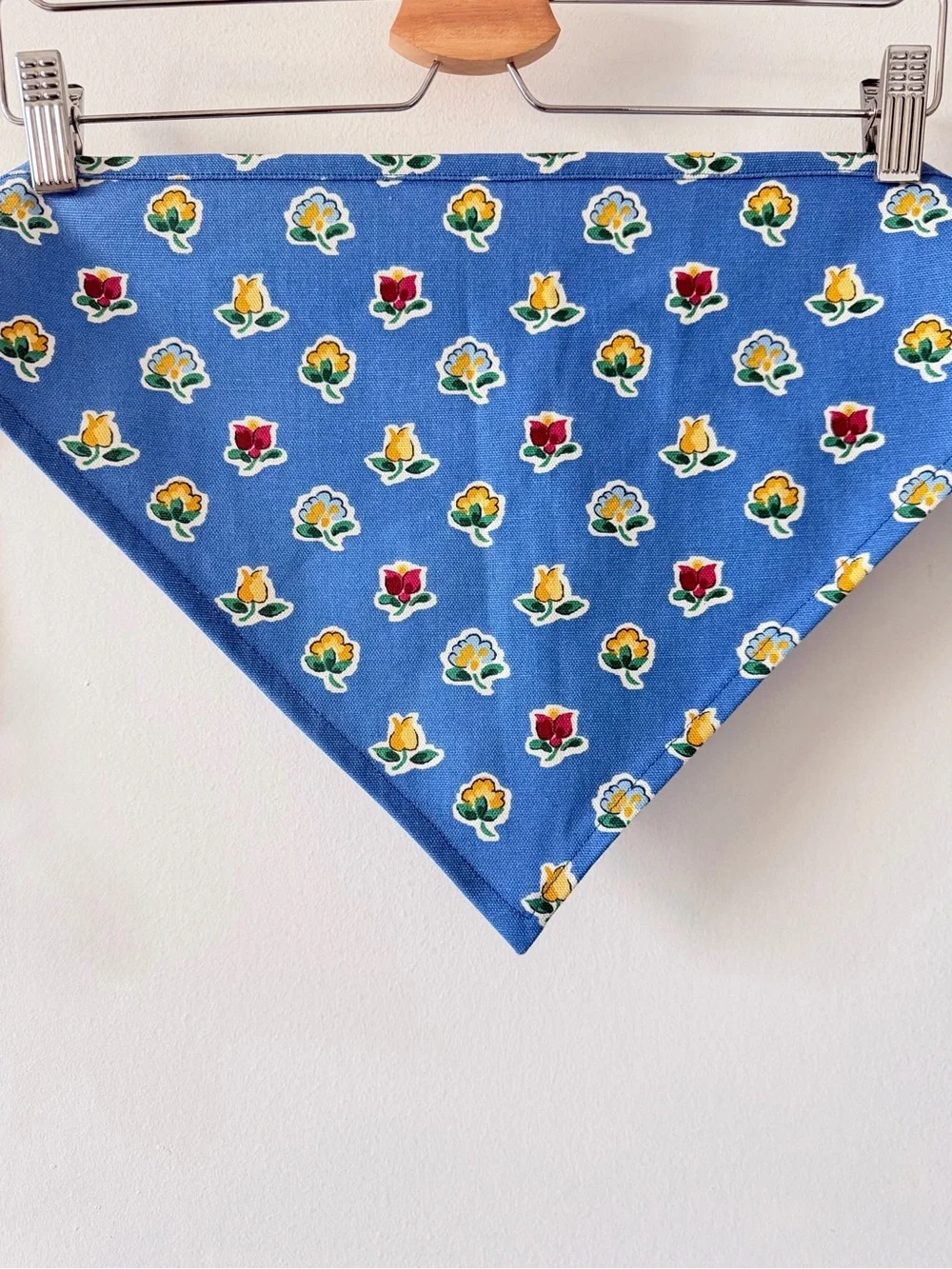Handmade Blue Floral Tie Bandana Head Scarf Waist Scarf Cottagecore Cotton - Picture 4 of 8